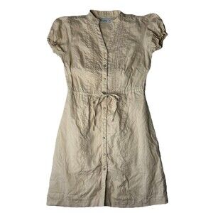 Salma M 100% Linen Dress Ivory Knee Length Button Tie Classic